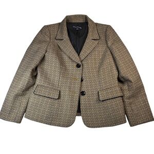 Talbots Petites Blazer Size 10P Brown Tweed Black Trim Career Jacket Fall jacket